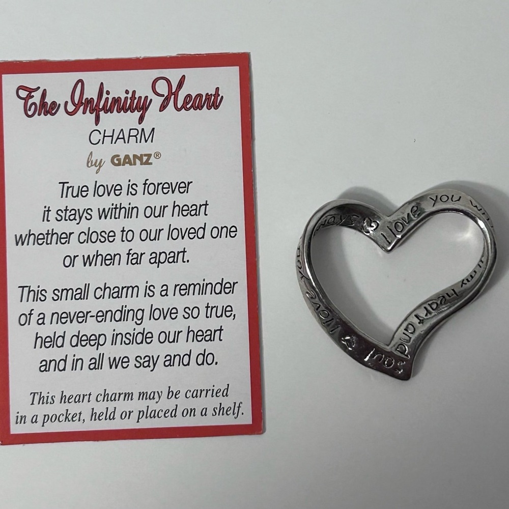 Ganz Silver Tone Inifinity Heart Charm with Poem Card